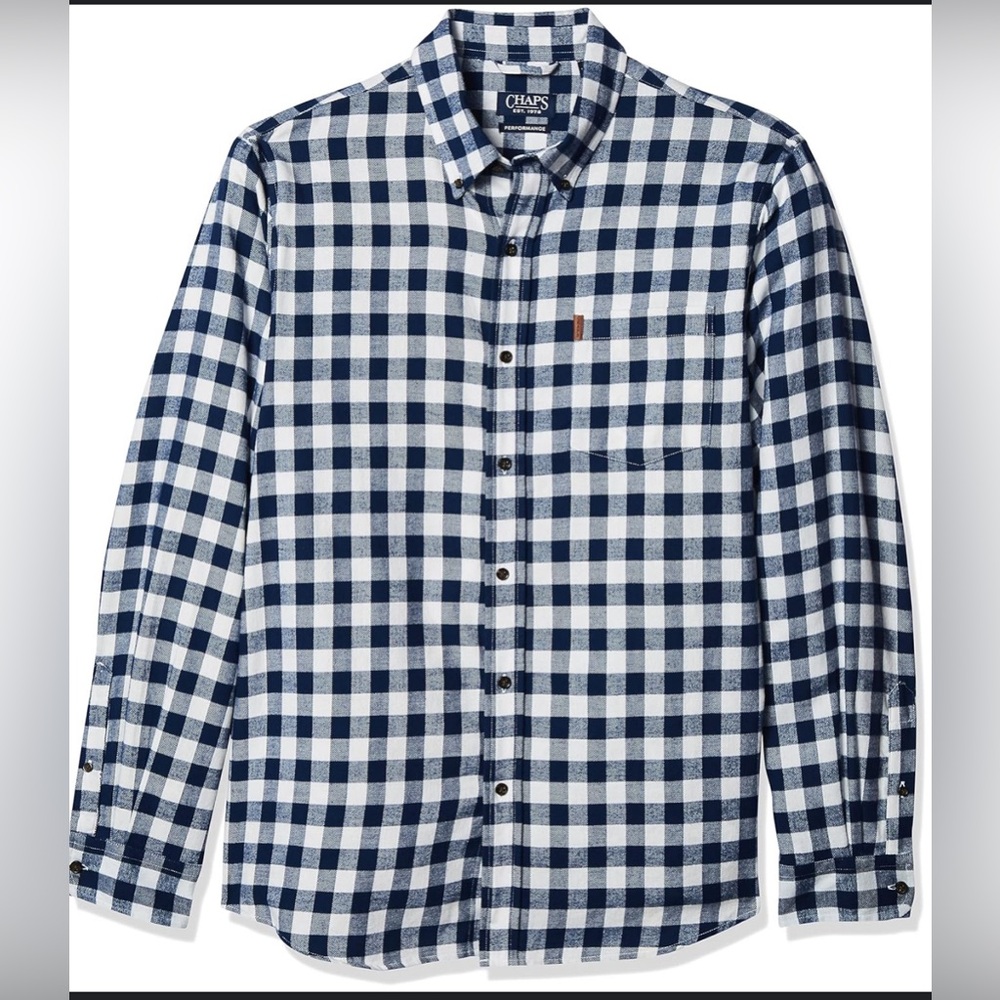 B3- Men’s Large Chaps Flannel Shirt Performance Button Down - Navy Blue